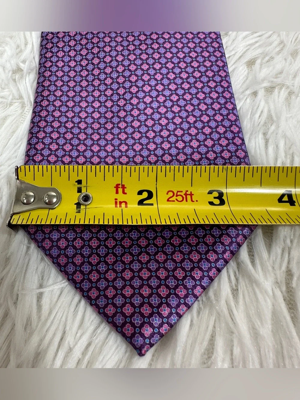 ERMENEGILDO ZEGNA Men Tie 100% Silk Purple Geometric Floral Made In Italy